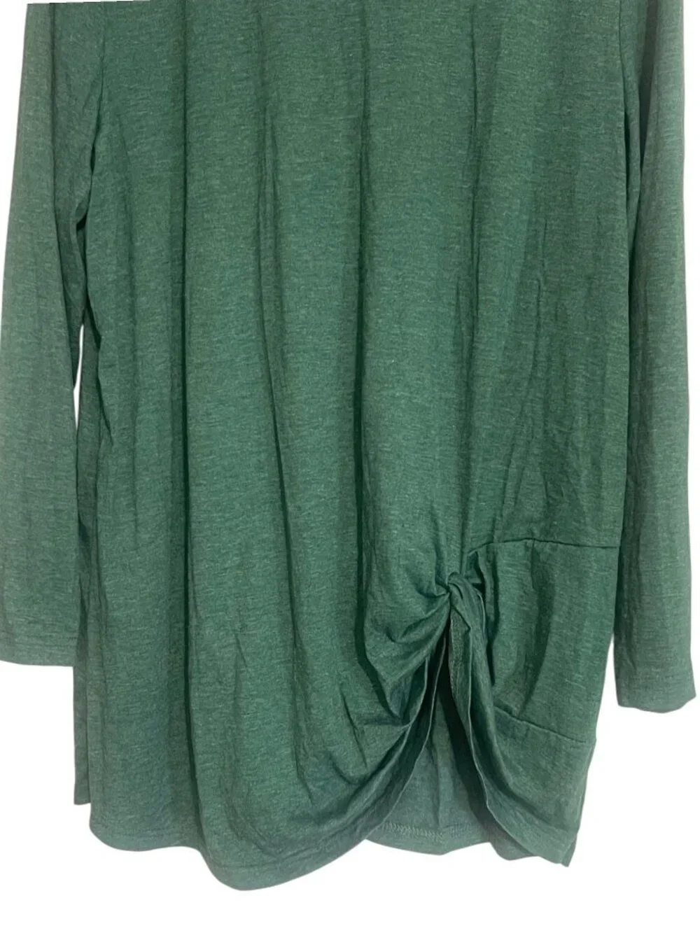 Plus Size 2XL Forest Green Knot Hem Long Sleeve Top Dark Green Tunic Blouse - Picture 6 of 8